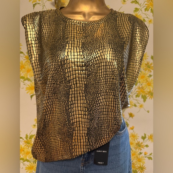 Padded shoulders muscle Tee metallic gold/black size M/L - Picture 3 of 13